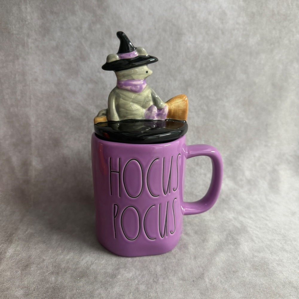 Rae Dunn Hocus Pocus Mug Purple Mummy Mouse Topper Halloween Ceramic 16oz Cup
